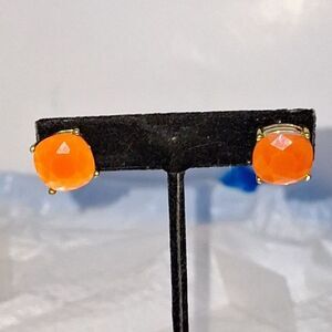 Chunky Rhinestone Pierced Earrings Peachy Pink Stud Post Silver Tone Cottagecore